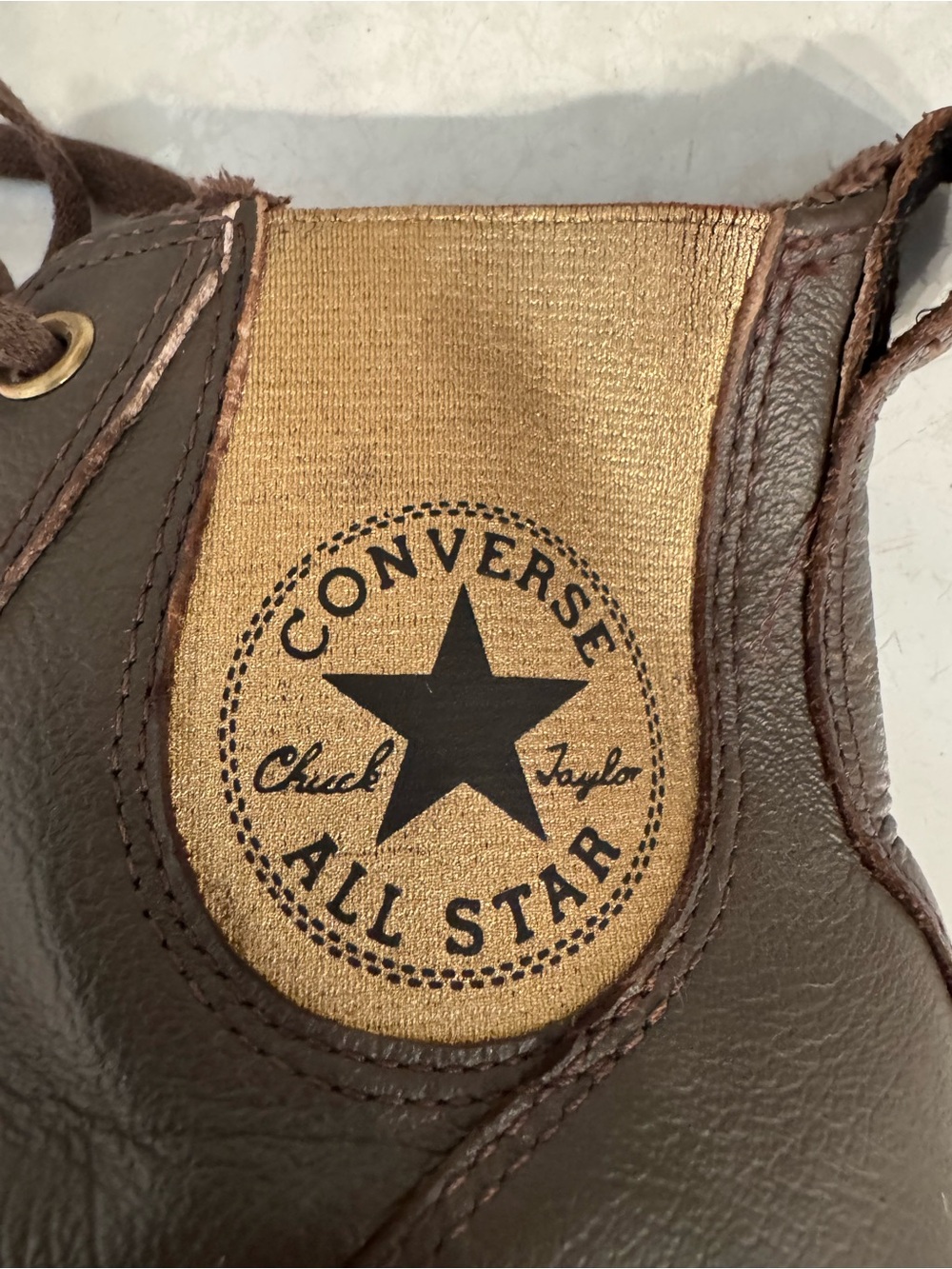 Chuck Taylor Leather Converse Brown High-Top Sneakers with White Toe Caps - Picture 4 of 10